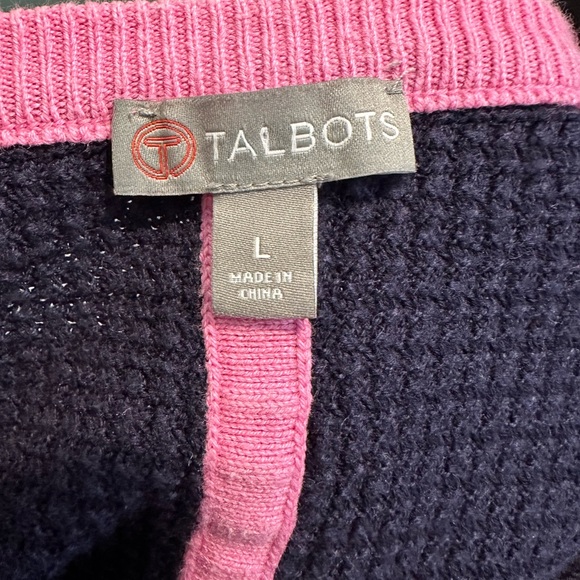 Talbots Knit Pullover Sweater Size L Color Block Blue Pink Zipper Detail - Picture 7 of 7